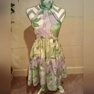 ASOS DESIGN Halter Tiered Voile Mini Dress With Tie Back Detail SIZE 4